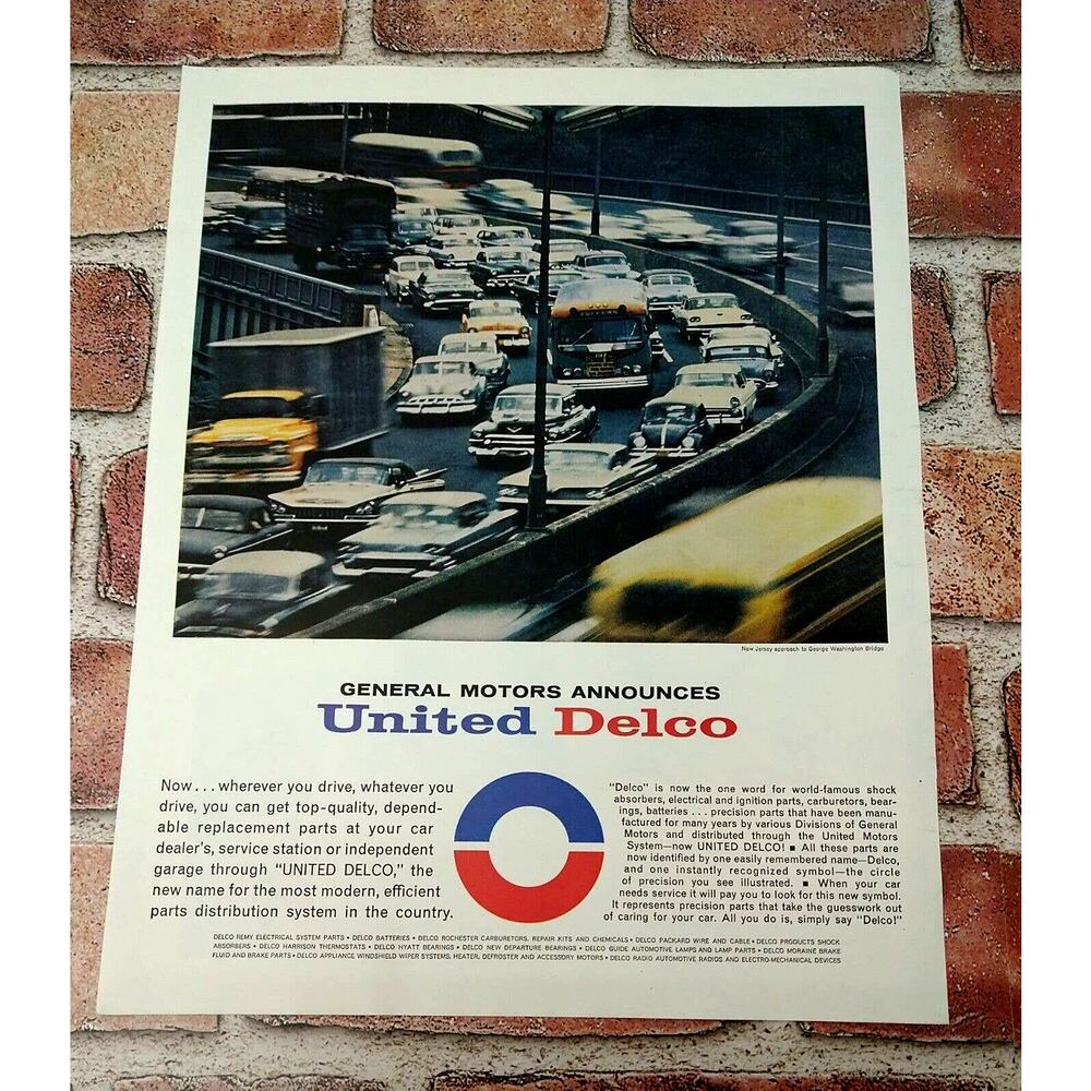General Motors - Announces United Delco - Retro Cars on Hwy 1961 Vtg PRINT AD‎